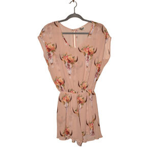 SHOW ME YOUR‎ MUMU $119 Rowdy Romper in Bull Head Skull Flowers Medium